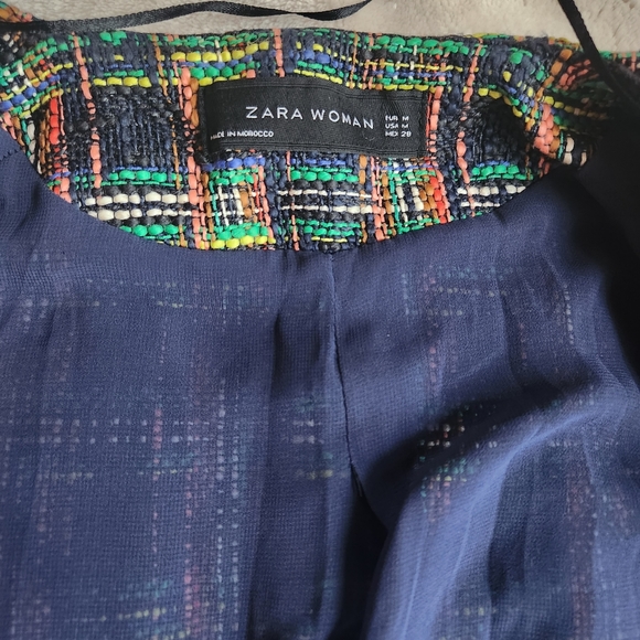 Zara textured weave jacket multicolor/green sz M NWOT - Picture 8 of 11